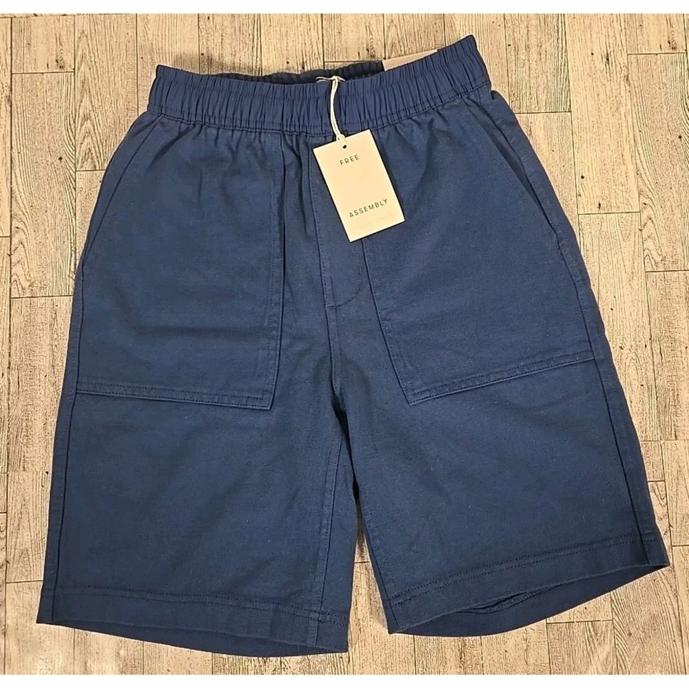 Free Assembly Shorts XS Mens Blue Patch Pocket Jam Elastic Waist Drawstring NEW